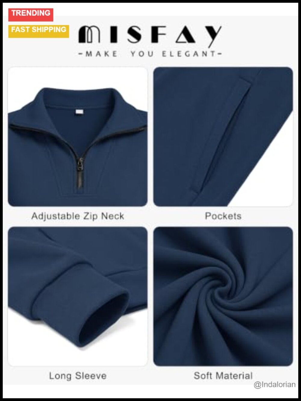 Quarter Zip Oversized Sweatshirt with Pockets Women Long Sleeve Half Zip - Picture 5 of 6